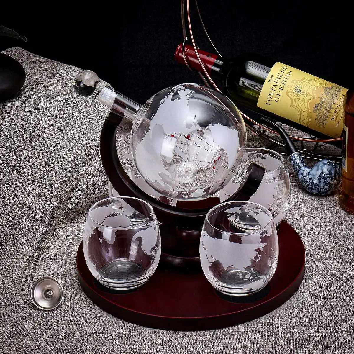 Drinks Globe Decanter Set Whiskey Drink Bottle & Glasses ManKave