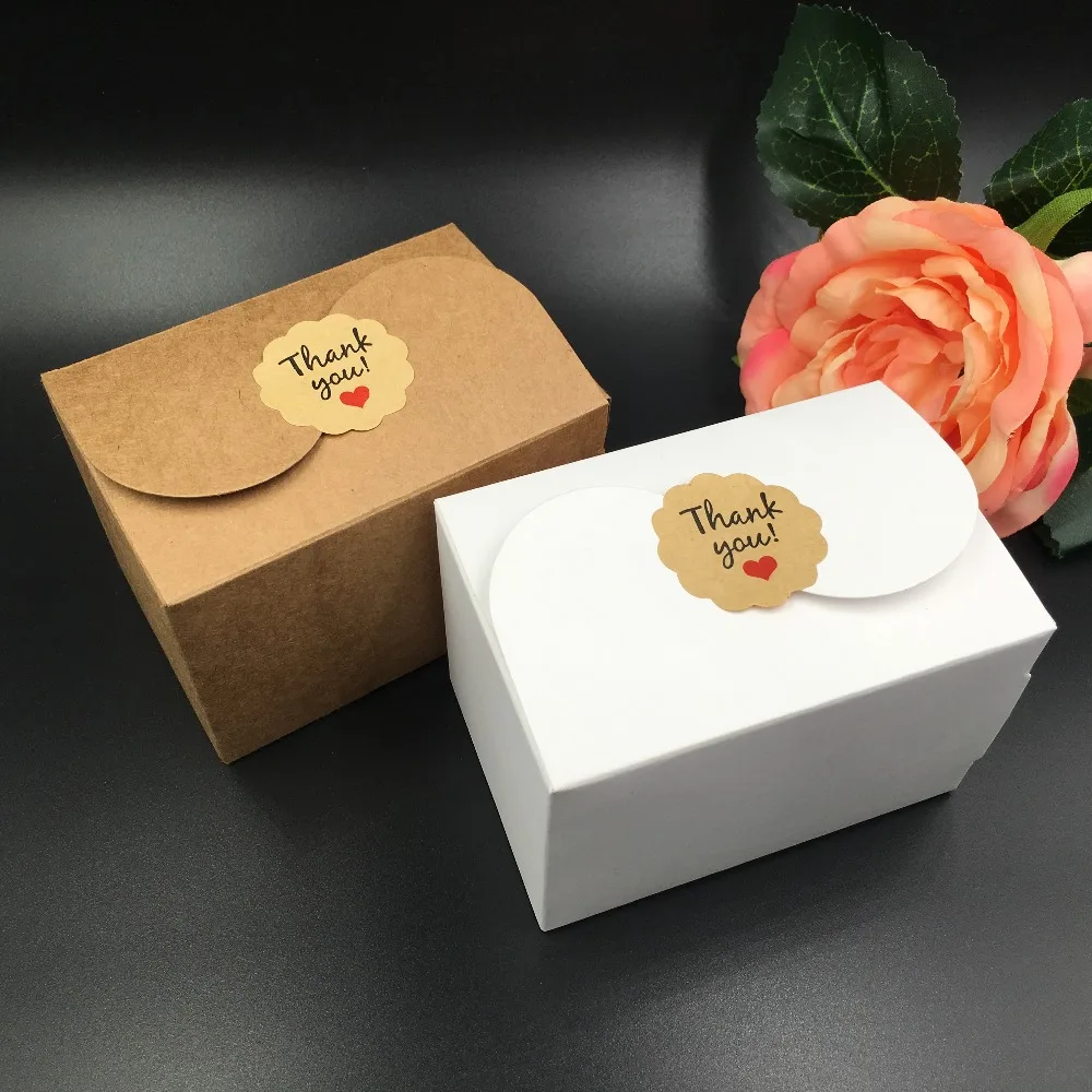 

30Pcs/Lot 9x6x6cm Kraft Paper S-shaped Box Series With Pink Ribbon Handmade Thank You Sticker For DIY Wedding Party Mother`s Day