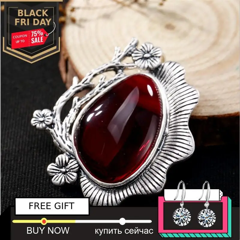 

NOT FAKE S925 Fine Antique shop store Ruby Pendant for Necklace Women Handmade Vintage Natural Carnelian Ruby Red jasper