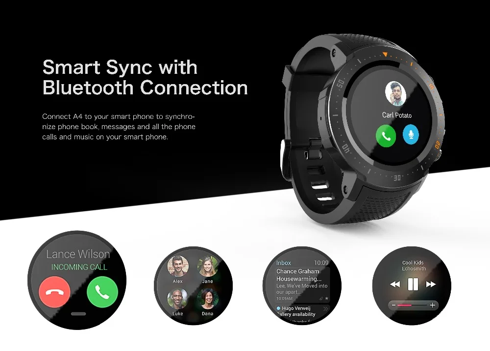 GPS Bluetooth WiFi SmartWatch Android 7.1 MTK6739 Quad Core 1GB 16GB 2MP Camera IP67 Waterproof 4G/3G/2G SIM A4 Smart Watch