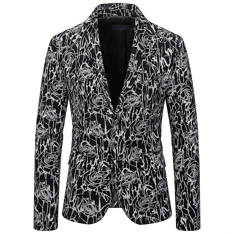 Мужской костюм с принтом розы, однобортный мужской костюм Terno Masculino, мужские костюмы с цветочным принтом, вечерние костюмы для жениха на свадьбу - Цвет: Style-1 Silver