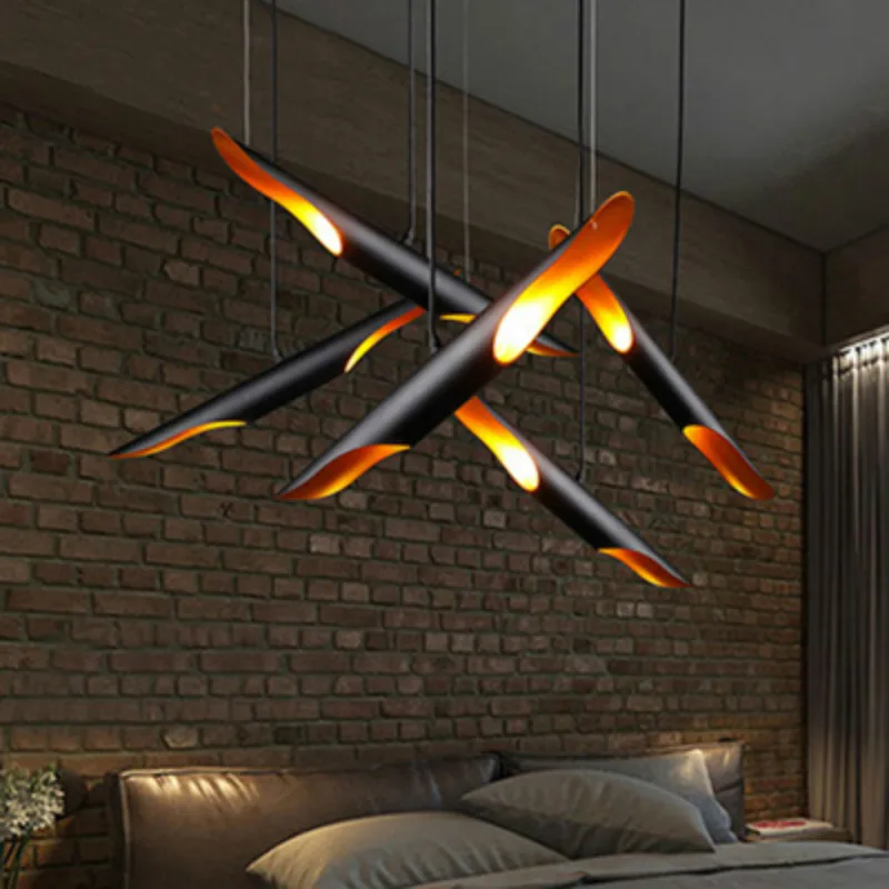 

modern restaurant bar pendant lamps Outside black inside gold aluminum lamps Nordic cafe clothing store bar creative chandelier