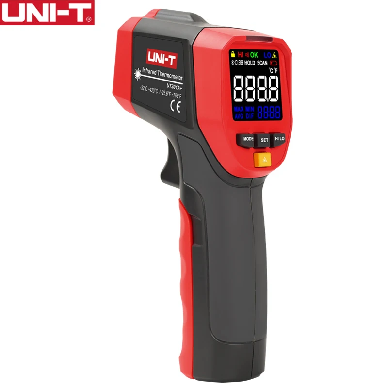 UNI-T UT301A+/UT301C+/UT302A+/UT302C+/UT303A+/UT303C+ инфракрасный термометр промышленный высокой четкости цветной экран термометр