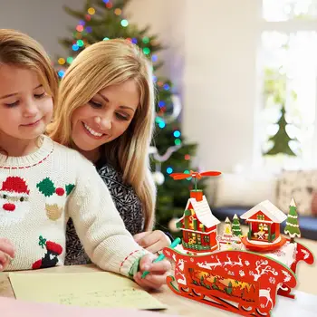 

Hot Sale Christmas Wood Dollhouse Wooden DIY Crafts Xmas Cottages Miniature Dollhouse Assembling Cabin with Lights