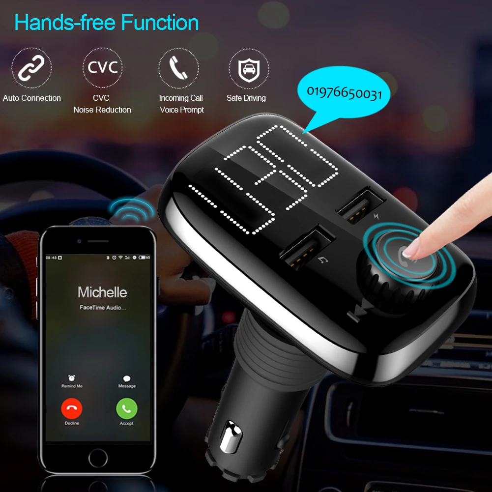 Беспроводное зарядное устройство в автомобиле Bluetooth fm передатчик радио адаптер