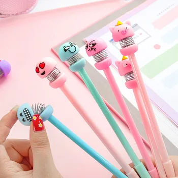 

8pcs/set Creative Cartoon Spring Pig Gel Pen Decompression Shaking Head Expression Funny Pen Black Ink Student Writting Supplies