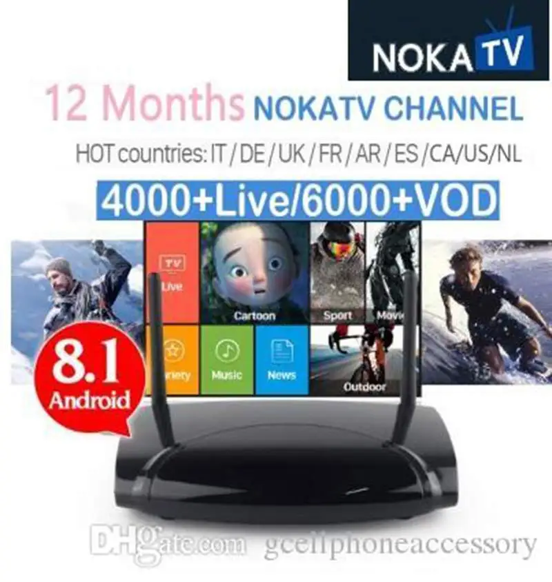 IP tv Box R2 с 1 года NOKA IP tv LIVE tv+ VOD Android устройства 12 месяцев Франция арабский Италия Испания Португалия IP tv Box