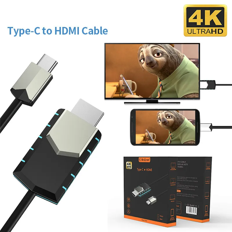 Тип-c до 4K HDMI кабель новейший Full-HD Mirscreen кабель TC03 мгновенная проекция подключения сотового телефона к ТВ/gps навигации