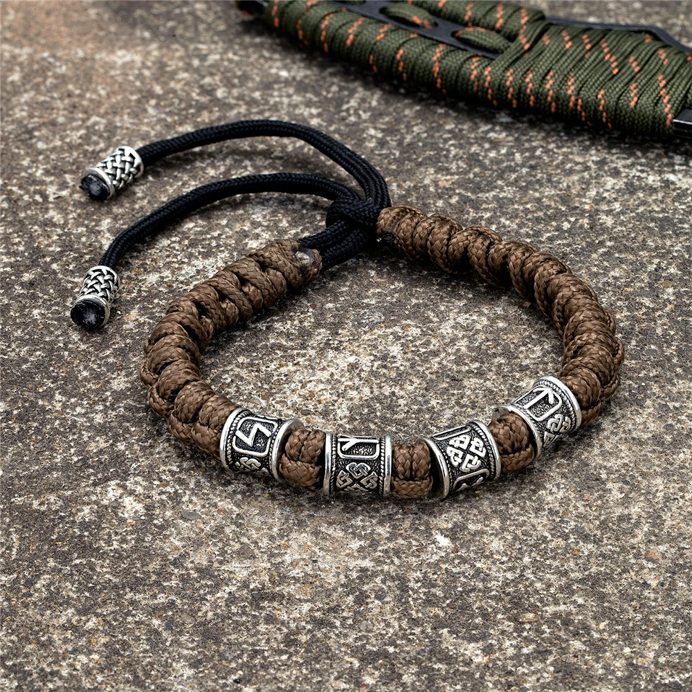 Bracelet Jewelry Norse Runes Beads Bracelet Men Vikings Accessories Braided Survival Paracord Rope Wristband Handmade Outdoor Amulet Bangle homme