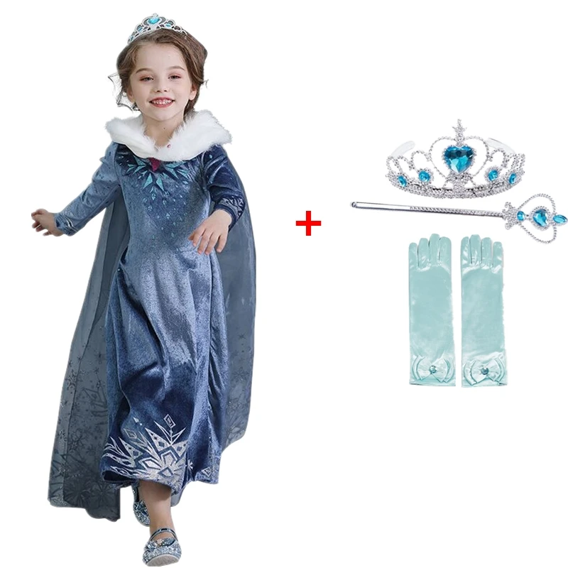 Платье принцессы на Хэллоуин для девочек; костюм Анны и Эльзы для костюмированной вечеринки; платье принцессы с длинными рукавами; накидка из тюля; зимняя одежда; Elza vestidos