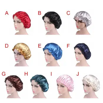 

Stretch satin nylon hair cap double-layer adjustable styling suitable elastic night sleep hat, cap headgear hair For curly E2B3