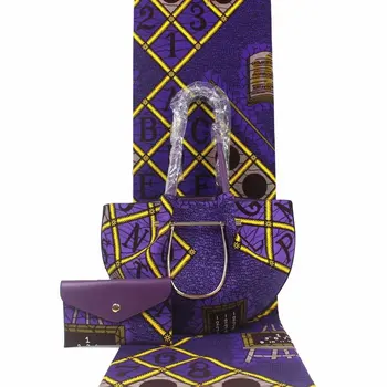 

High Quality African Wax Handbag Set African wax Bag With Real Cotton Wax Fabric 6 Yards 100% Cotton For Women's Bag Y20204-4