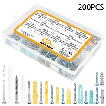 

200Pcs Anchors Tapping Screws Assortment Diy Wall Raw Plugs Fixings Screw Set New Arrivals Accessories