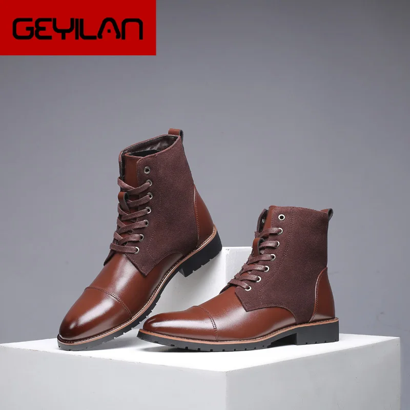 

Vintage Men Leather Shoes Lace-Up Spring Winter Boots Man Work Tooling Safety Ankle Motorcycle Boot Casual Big Size