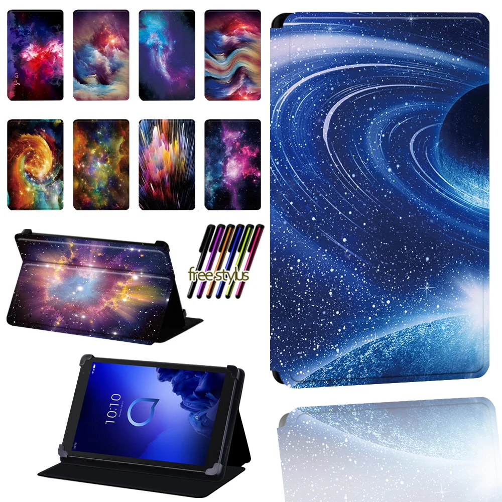 

Space Pattern Tablet Case for Alcatel 1T 7 10/3T 8 10/A3 10 Tablet Leather Foldable Anti-fall Protective Case Cover + Pen
