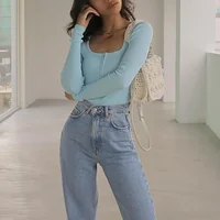 Summer outfits for women 2024 sexy bodysuit streetwear long sleeve square neck bodycon bodysuit zip up body suits black - Image 5