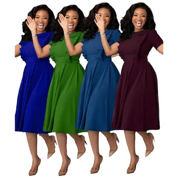 

Elegant African Dress For Women Sexy Short Sleeve High Waist Solid Dresses European Clothing Dashiki Traditional Wear YB1004