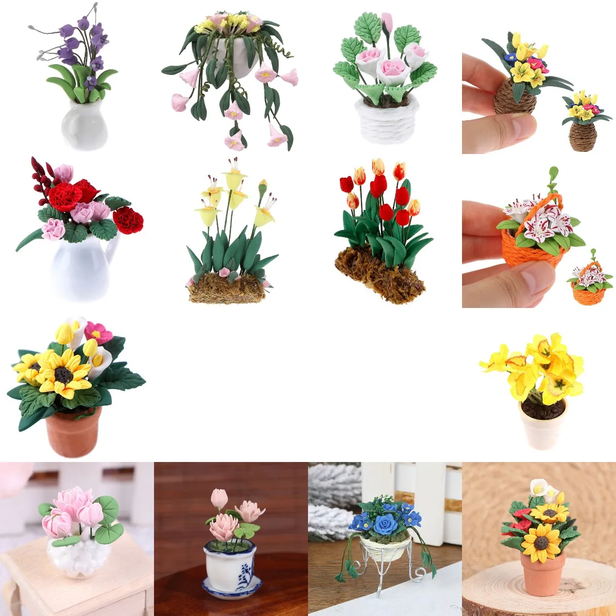 1/12 Green Et Doll Dollhouse Miniature Plant Multicolor Tulips Lily Lotus Sunflower Green Plant Flower Collection Garden Doll dilis niche collection flower overdose 50