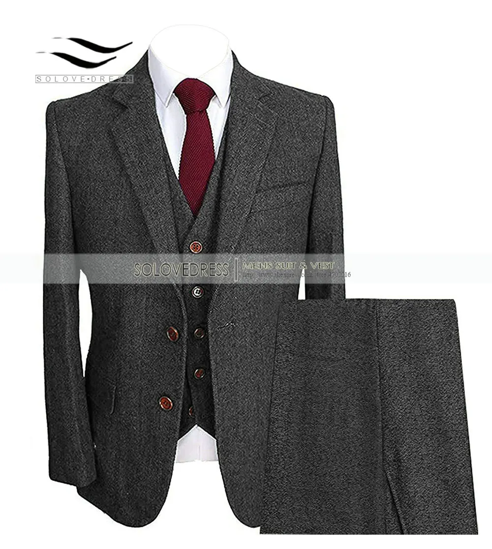 Solovedress мужские свадебные костюмы с отложным воротником 3 шт. приталенный коричневый Terno MasculinoTuxedo пиджак Высокое качество на заказ M8 - Цвет: Black