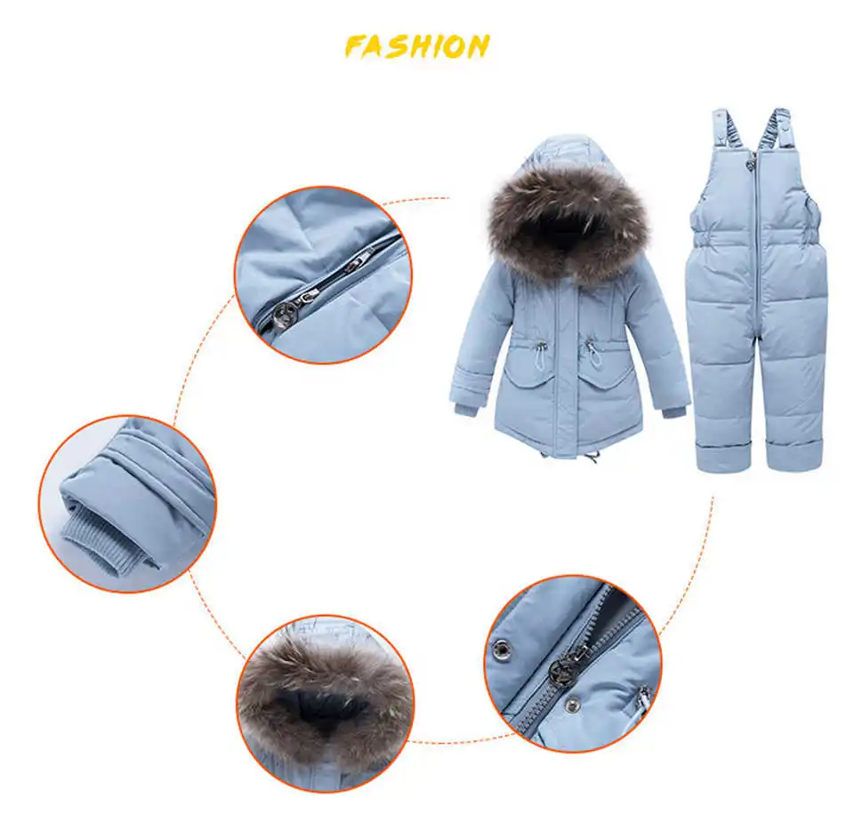 Комплект детской одежды, пуховое пальто для мальчиков и девочек Детский Теплый зимний комбинезон, верхняя одежда+ штаны, комплект одежды, русская детская зимняя куртка