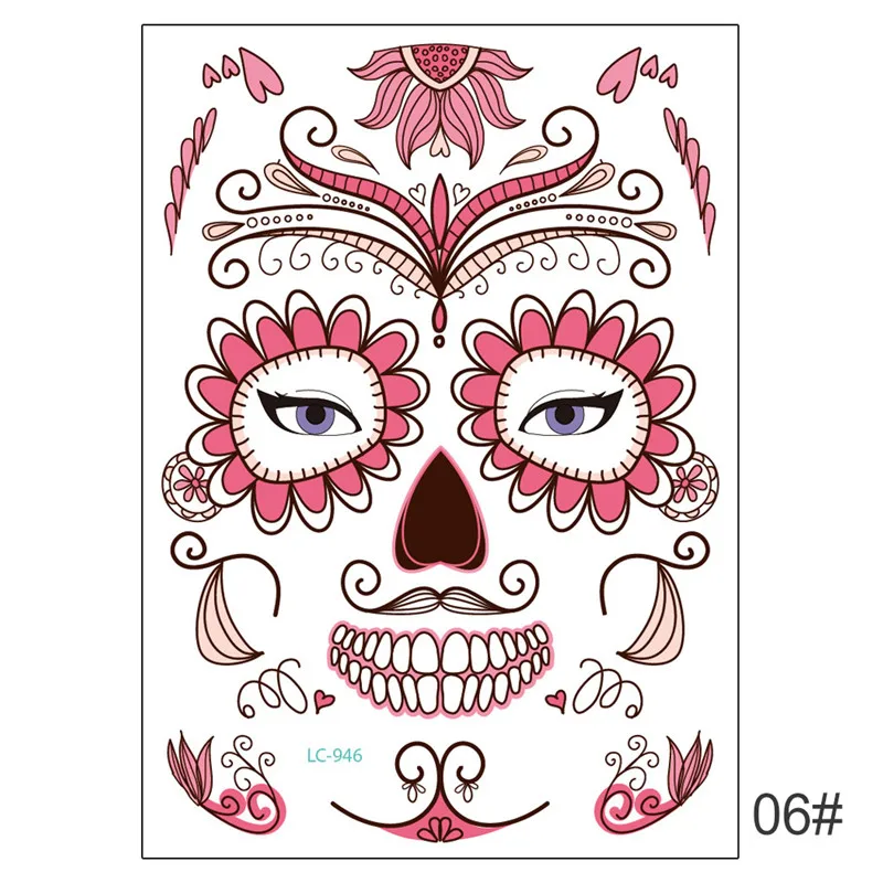Новая временная татуировка на Хэллоуин наклейка 1 шт День мертвых Dia de los Muertos маска для лица сахар тату наклейка с черепом - Color: 1pcs Color 10