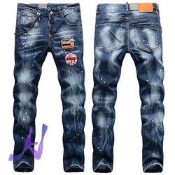 Dsq Jeans de gama alta para hombre, pantalones vaqueros informales con agujero dañado, DSQ2