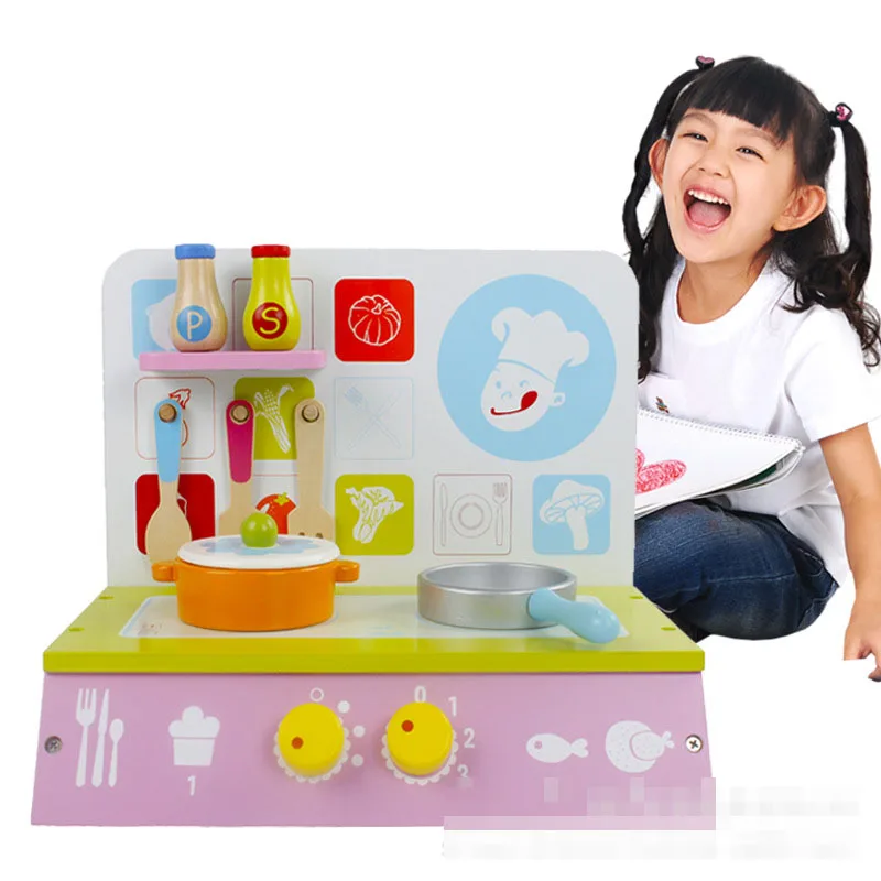 

Wooden Children Cooking Simulated Kitchenware Set Baby Home Toys imitate chef light Kitchen Set Cook Fun game