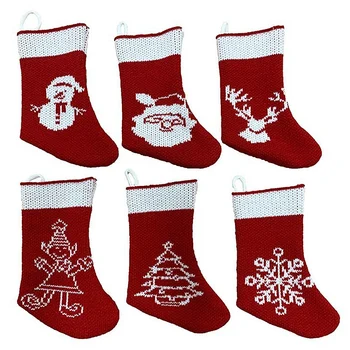 

Botique-6 Pcs Christmas Stockings Sock, Xmas Fireplace Socks Candy Gift Bag Christmas Tree Hanging Ornaments Decoration