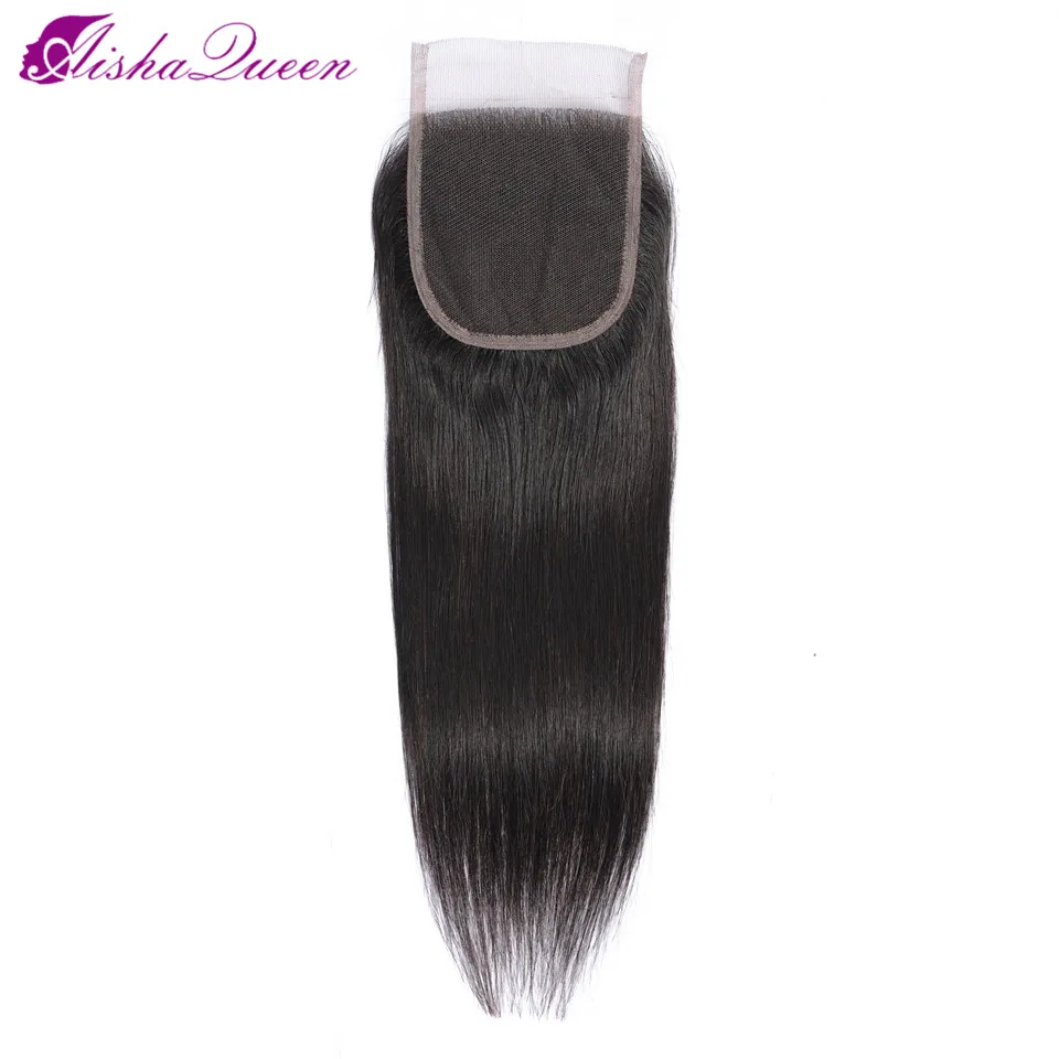 Aisha Queen-Non-Remy Hair Weave, cabelo liso brasileiro, parte livre, fechamento de renda suíça, cor natural