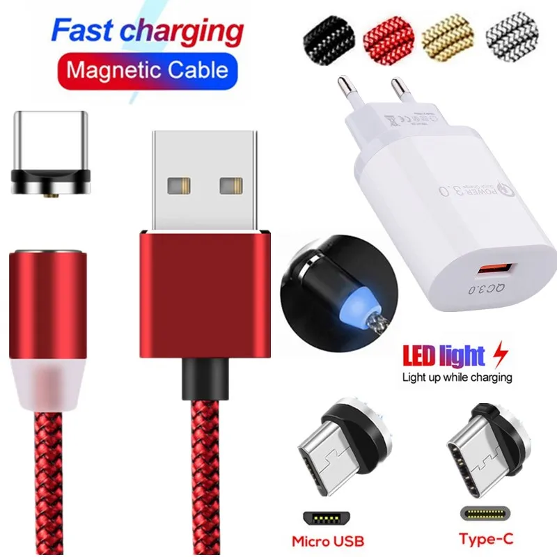 

QC 3.0 Fast Charger Magnetic USB Cable Type C Micro USB charging Cable For Huawei Nova 3i 5i 3 5 pro p smart plus y9 prime 2019