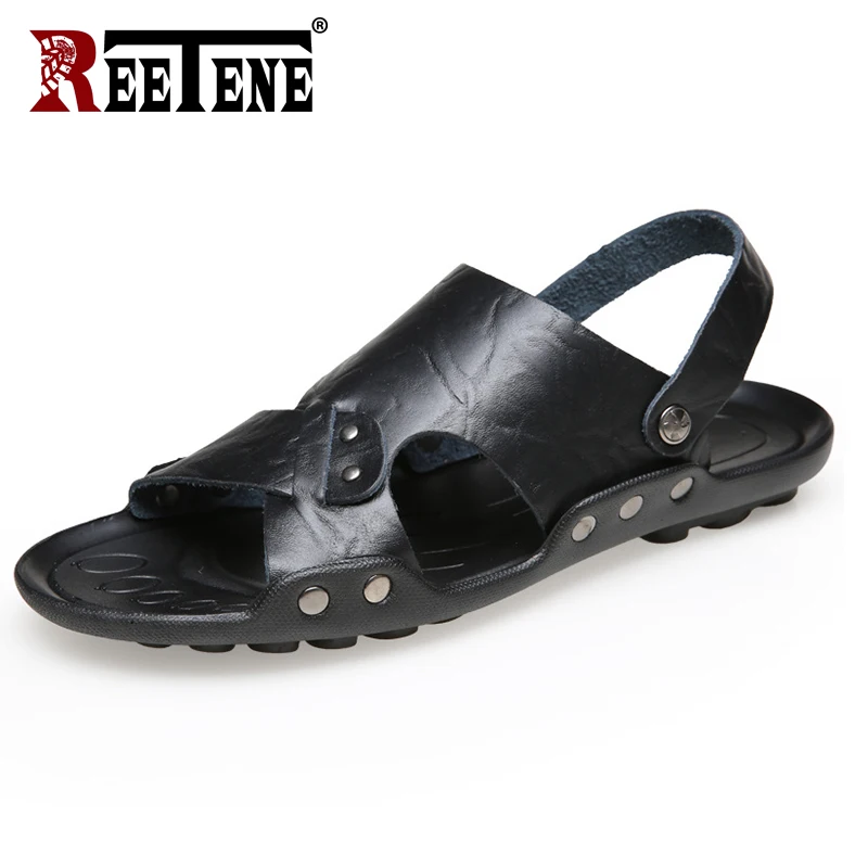Кожаные мужские сандалии с открытым носком; модная повседневная обувь; мужские шлепанцы; летние пляжные мужские сандалии на плоской подошве; удобная модная мужская обувь