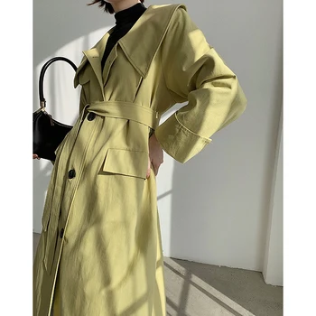 

Fashion Harajuku Trench-coat Women Autumn Long-sleeved Casual Long-coat Elegant 3-color Streetwear Loose Hip Hop Top Windbreaker
