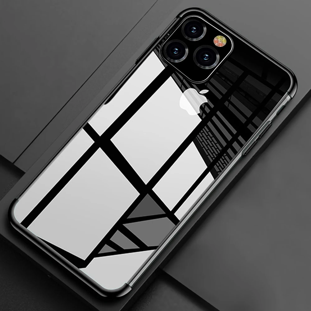 Для iPhone 11 6,1 дюймов чехол с лазерным покрытием Роскошный чехол из мягкого ТПУ прозрачный чехол для iPhone 11 Pro Max легкие Чехлы для телефона с кристаллами Fundas - Цвет: Black