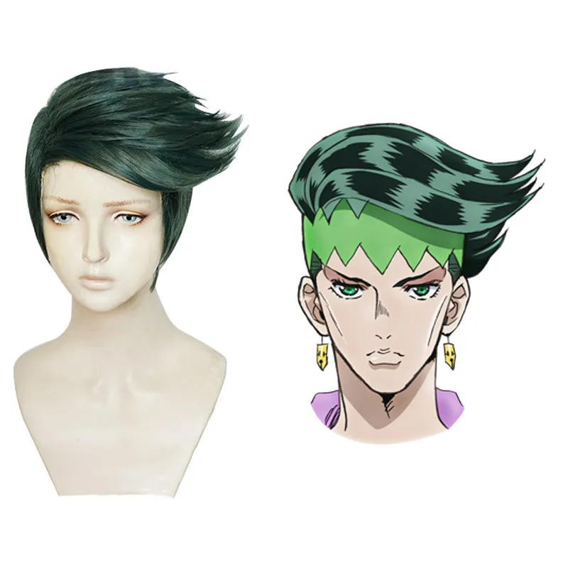 

Парик для косплея JoJo's Bizarre Adventure Rohan Kishibe, короткие темно-зеленые термостойкие парики из синтетических волос + парик для косплея