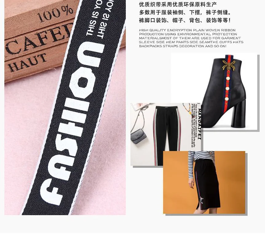 5M Width 25mm FashionBlack White Letter Printing Stripe Ribbons For DIY Decorative Crafts Grosgrain Ribbons Sewing Accessories