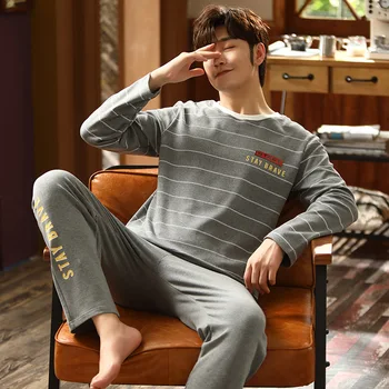 

Men's Pajamas Long Sleeve Cartoon Man Pajama Comfortable Thin Casual Cotton Home Clothes Two-piece Suit Spring and Autumn