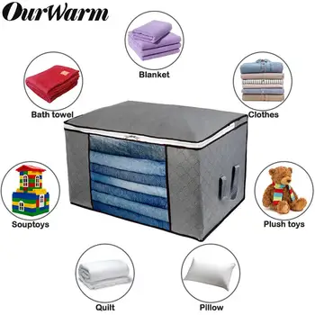 

OurWarm Home Storage Foldable Bags Large Capacity Storage Foldable Bag Waterproof Oxford Fabric Storage Bins with Clear Window