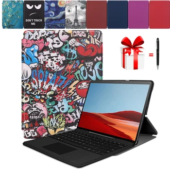 

For Microsoft Surface Pro X Case PU Leather with Pencil Holder Folding Stand Case for Funda Surface Pro X 13 Inch 2019 + Pen