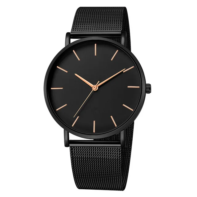 Модные мужские часы с сетчатым ремешком из нержавеющей стали, кварцевые наручные часы, деловые часы, роскошные черные мужские часы - Цвет: Black 7