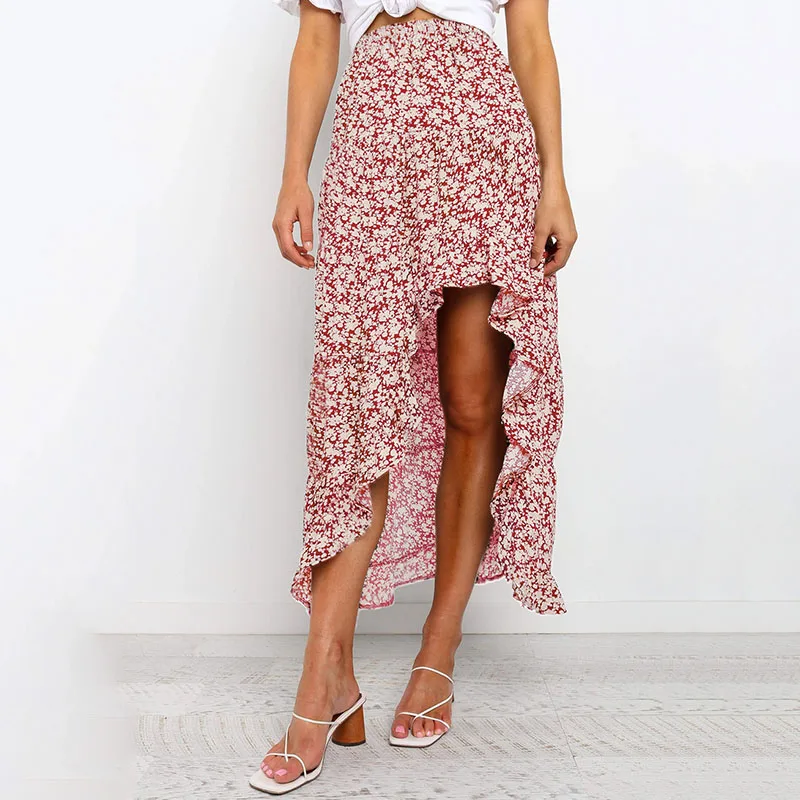 New Vintage High Waist Printing Irregular Women Skirts Spring Summer Beach Casual Women Mini Skirts Pleated Skirt Clothes  (4)