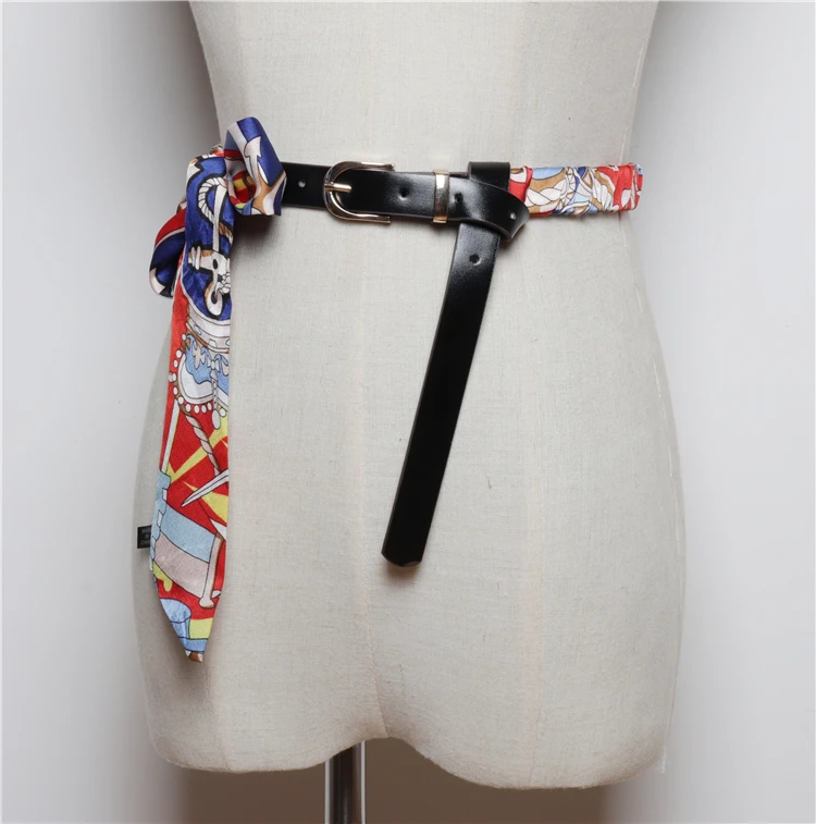 Новый модный принт шелковый шарф ремни со швами для Для женщин ремень класса люкс универсальные с из искусственной кожи Дамские аксессуары