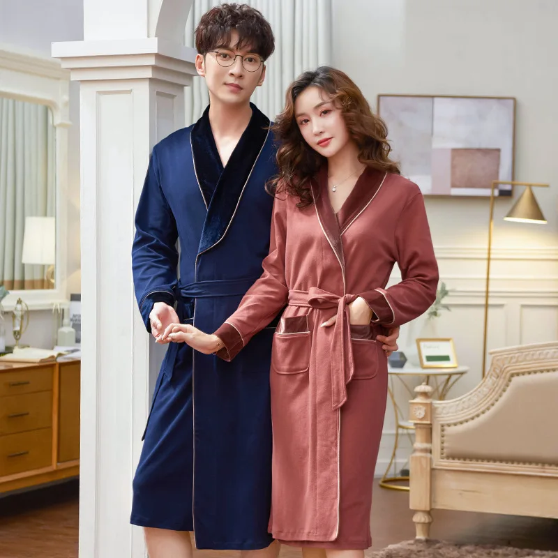

Couples Pajamas Women's Spring And Autumn Pure Cotton Long Sleeve Long Men's Robe Winter Thin Cotton Bathrobe Tracksuit