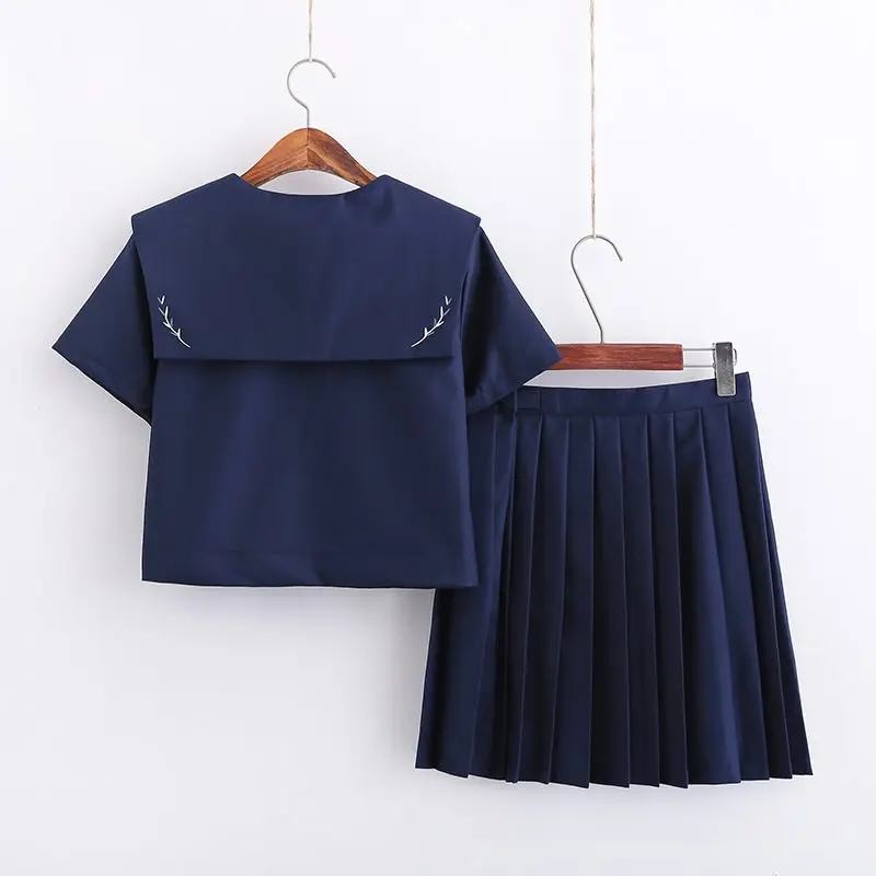 Темно-синяя японская форма для средней школы JK наборы для девочек матросский стиль Костюмы Серебряный шип вышивка плюс размер школьная форма