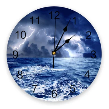 

Storm Raging Ocean Lightning Blue Wall Clock Kitchen Home Living Room Decorative Kitchen Wall Decor Hanging Clocks