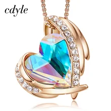 Cdyle, классика, 12 цветов, Крыло ангела, розовое хрустальное сердце, горка, подвеска, ожерелья с блестящим цирконием для женщин, вечерние, аксессуары