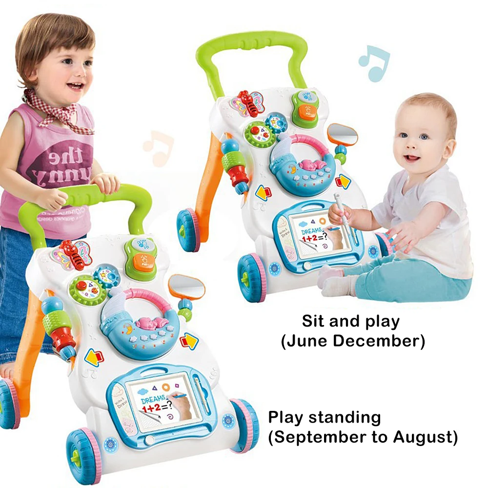 

Baby Walker Toddler Trolley Sit-to-Stand Musical Walker with Adjustable Height to exercise hearing learn walk scientifically