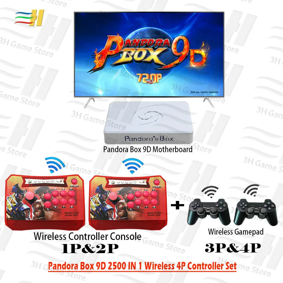 Pandora Box 9D 2500 В 1 4 игрока беспроводной контроллер Набор беспроводной аркадный контроллер и геймпад 3d mortal kombat plug and play