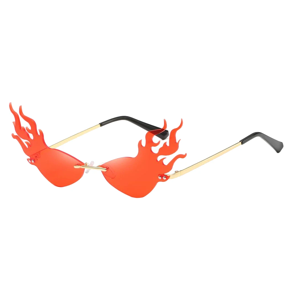 Womens Flame Sunglasses UV400 Sun Glasses Luxury Design Party Eyewear Streetwear Fire Flame Lens Rimless Wave Sun Glasses
