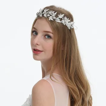 

NPASON Silver Leaf Wedding Tiara Headband Bridal Rhinestone Hair Crown Vine Women Prom Dress Headpiece Accessories