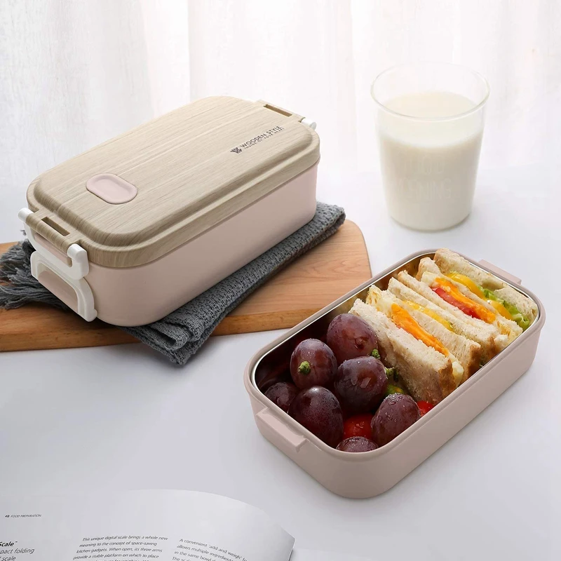 

Lunch Box with Stainless Steel Container Lunch Box with 3 Subdivisions for School Work Picnic Travel on the Go Pink